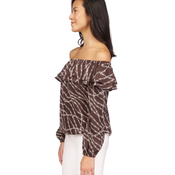 Michael Kors Women's Printed Stadium Ruffled-Overlay Off-The-Shoulder Top - Picture 5 of 8